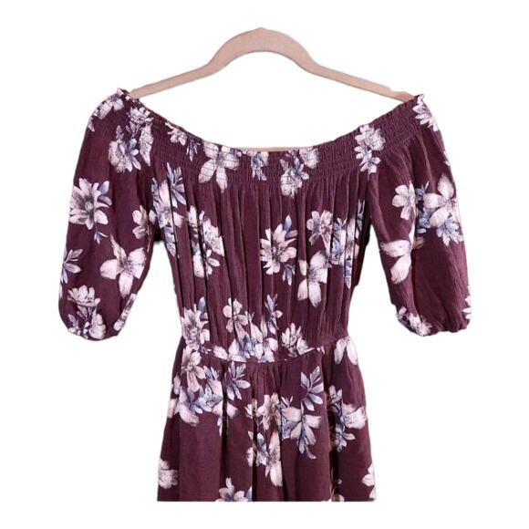 One Clothing Purple Floral Off-shoulder 3/4 Sleeve Crepe Romper Women's XS - Picture 6 of 7